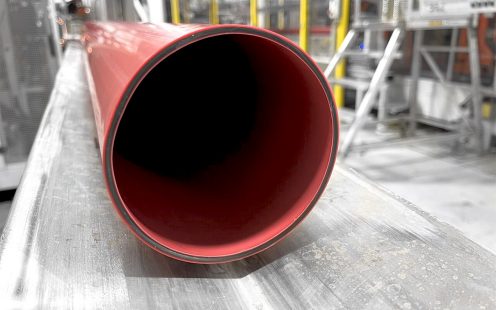 Tre-sjikts kabelrør med et midtsjikt med ca 50 prosent resirkulert PVC.