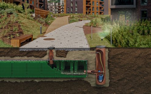 Modern european architecture of residential building quarter