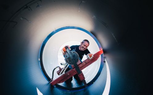 klargjøring PE sveis med mann i rør