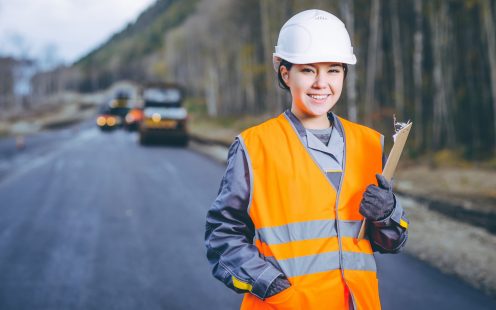 female worker road construction