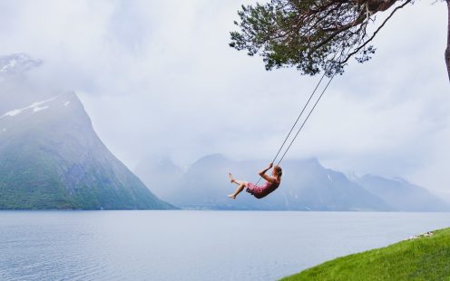 romantic girl on the swing, sweet dreams, daydream concept background