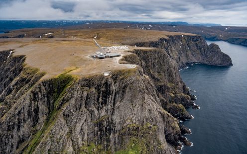 Barents Sea coast North Cape (Nordkapp) in northern Norway aerial photography.