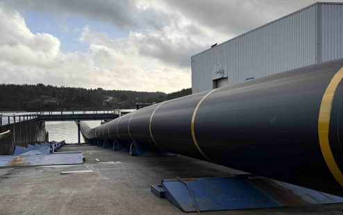 The pipes are transported by sea from their production facility to Portugal.